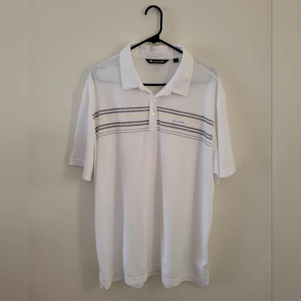 Travis Mathew Polo White Striped Mens XXL 2XL